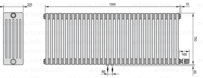 Схема (чертеж) Радиатор Arbonia 6075/31 №96 твн